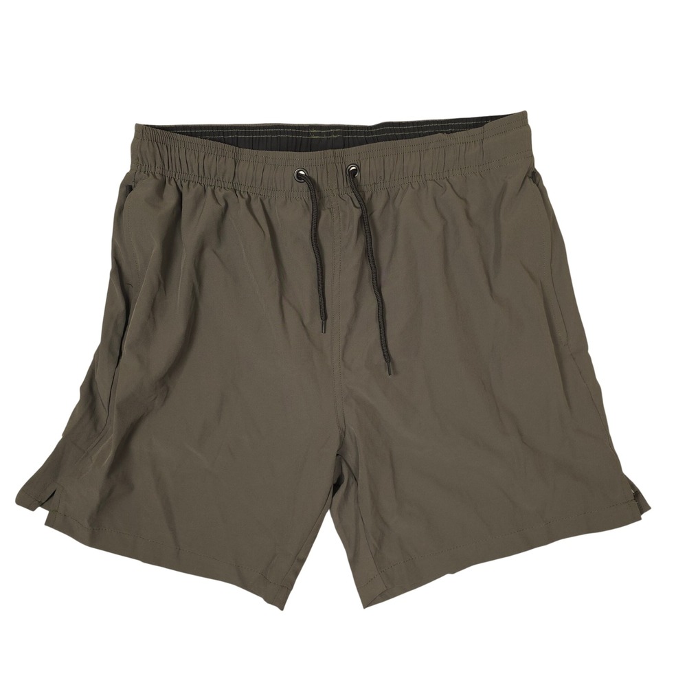 Shein Mens Swim Trunks Zipper Pockets Olive Green Drawstring Size Large‎
